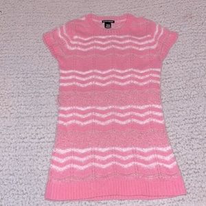 Blush & Bloom Fuzzy Stripe Panel Short Sleeve Pink Sweater Dress, Size M…